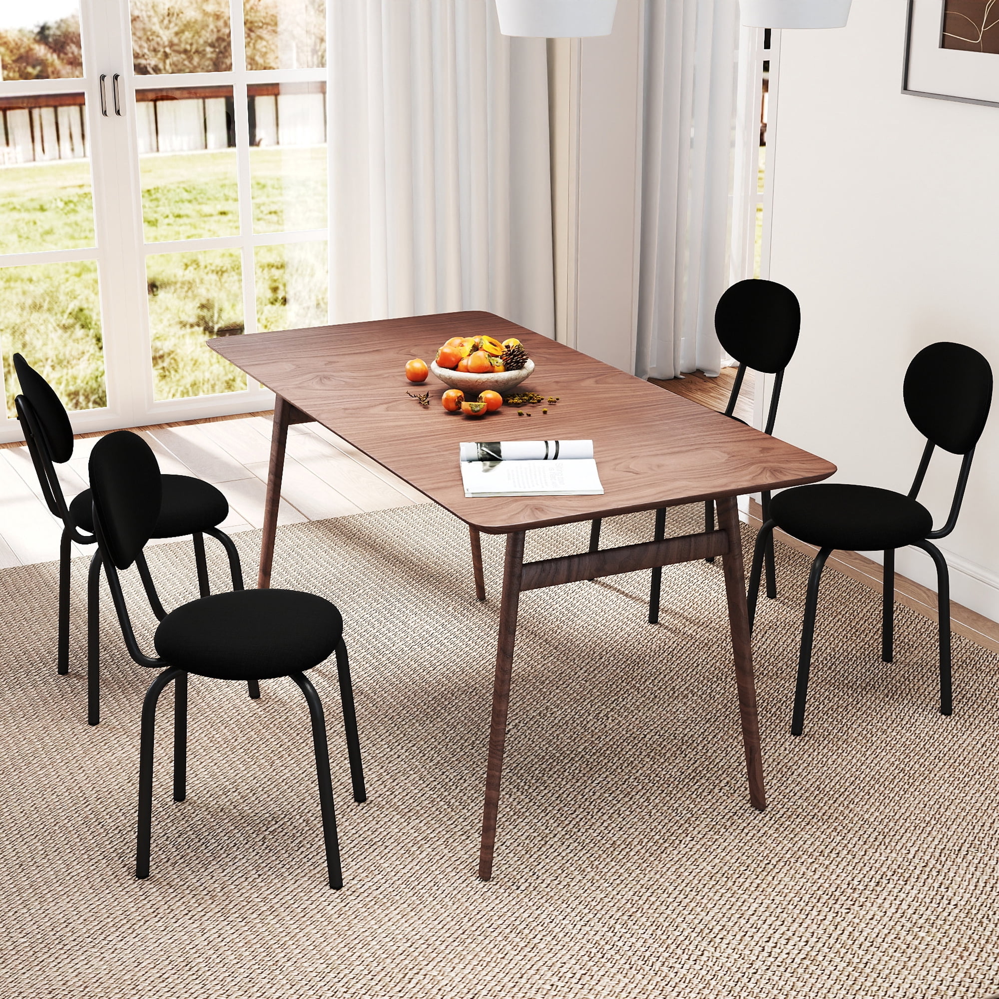 TUAREX Set of 4 Stackable Dining Chairs, Small Modern Stacking Kitchen Chair with Metal Legs for Living Room, Soft Cushion Seat, Space Saving Fabric Kitchen Side Chairs, Black