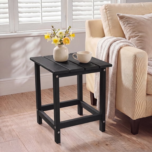 Melocadol Outdoor Side Table Square Adirondack Patio End Table Easy Clean Weather Resistant HDPE for Backyard Pool Porch Deck, Black