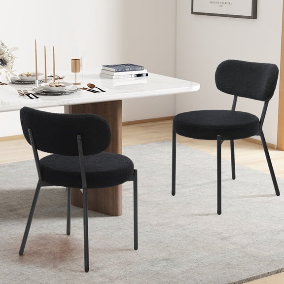 TUAREX Upholstered Dining Chairs Set of 2, Boucle Fabric, Ergonomic Curved Backrest, Mid Century Modern Style Perfect for Kitchen and Dining Room, Black