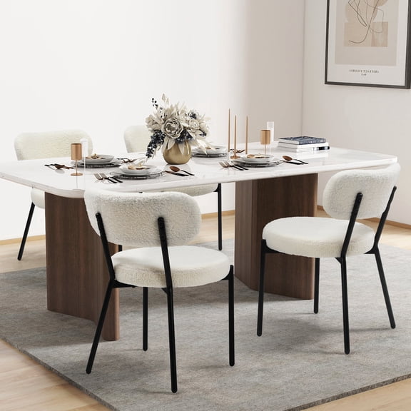 TUAREX Upholstered Dining Chairs Set of 4, Boucle Fabric, Ergonomic Curved Backrest, Mid Century Modern Style Perfect for Kitchen and Dining Room, White