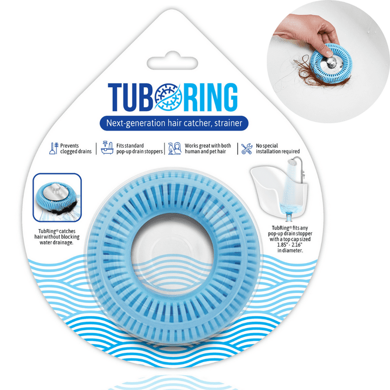 TubRing The Ultimate Tub Drain Protector/Hair Catcher/Strainer/Snare,  SkyBlue