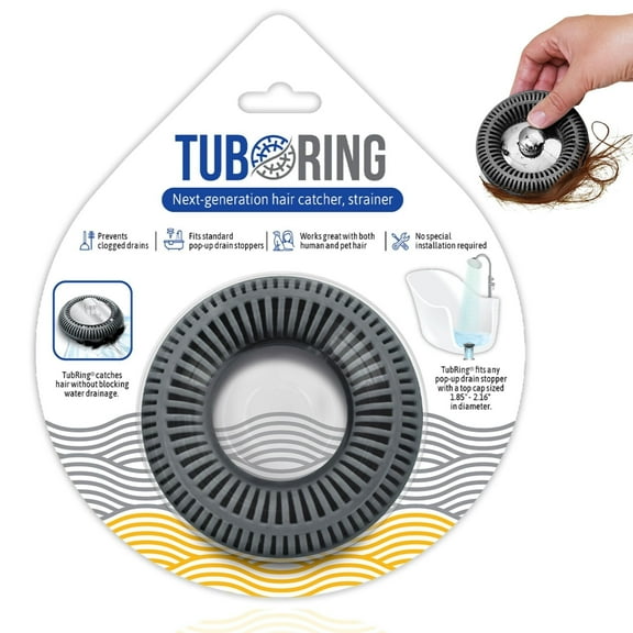 TubRing, The Ultimate Tub Drain Protector Hair Catcher/Strainer/Snare - Charcoal Gray