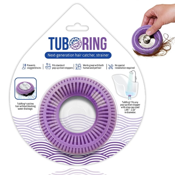 TubRing, The Ultimate Tub Drain Protector Hair Catcher/Strainer/Snare - Violet