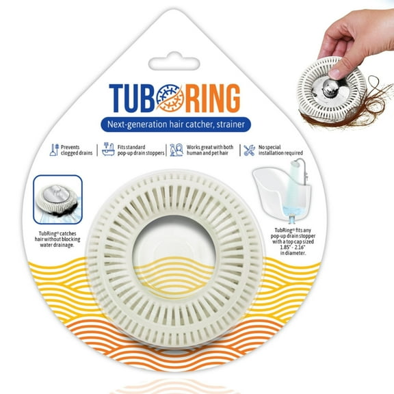 TubRing, The Ultimate Tub Drain Protector Hair Catcher/Strainer/Snare - White