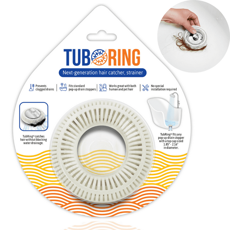 Tubring The Ultimate Tub Drain Protector Hair Catcher/Strainer/Snare - White