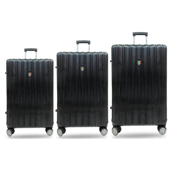 TUCCI ITALY Baratro Unisex Adult 3-Piece 20/24/28" Hardside Spinner Luggage Set, Lightweight - Black