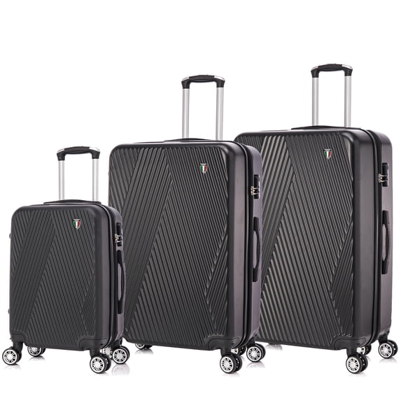 TUCCI ITALY Colpi 3-Piece Hardside Spinner Luggage Set 20/24/28", Unisex Adult, Lightweight - Black