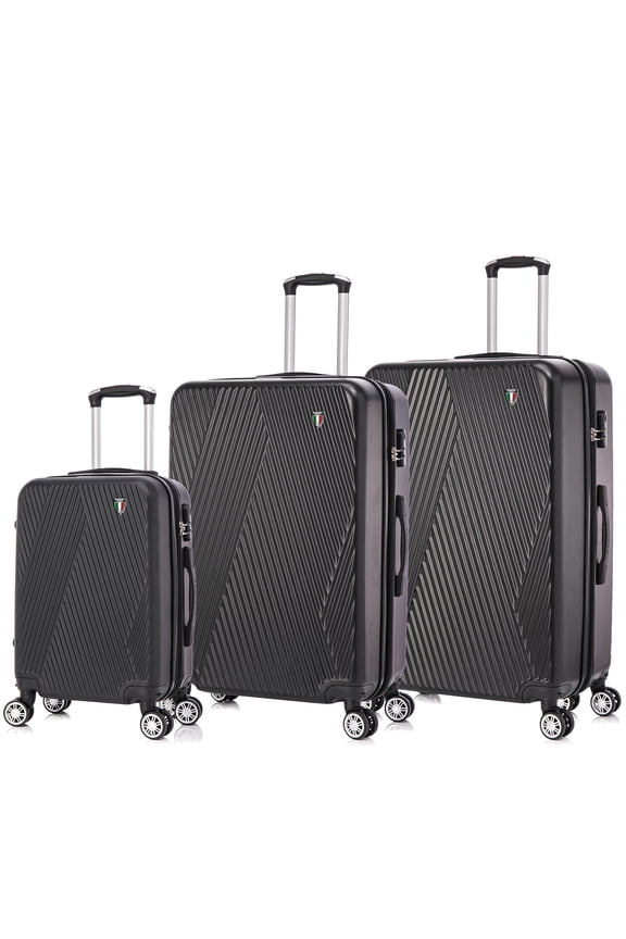 Italy Colpi 3-Piece Hardside Spinner Luggage Set 20/24/28", Unisex Adult, Lightweight - Black