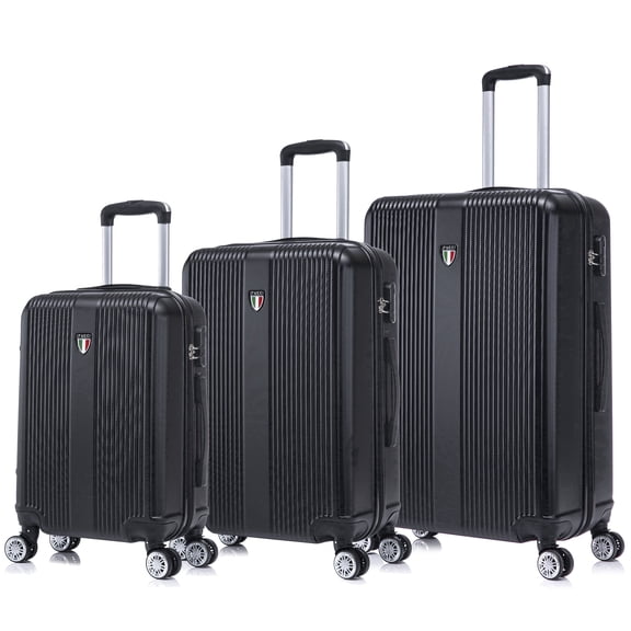 TUCCI ITALY Lustria Hardside Spinner Luggage 3-Piece Set 20/24/28", Scratch Resistant, Lightweight - Black