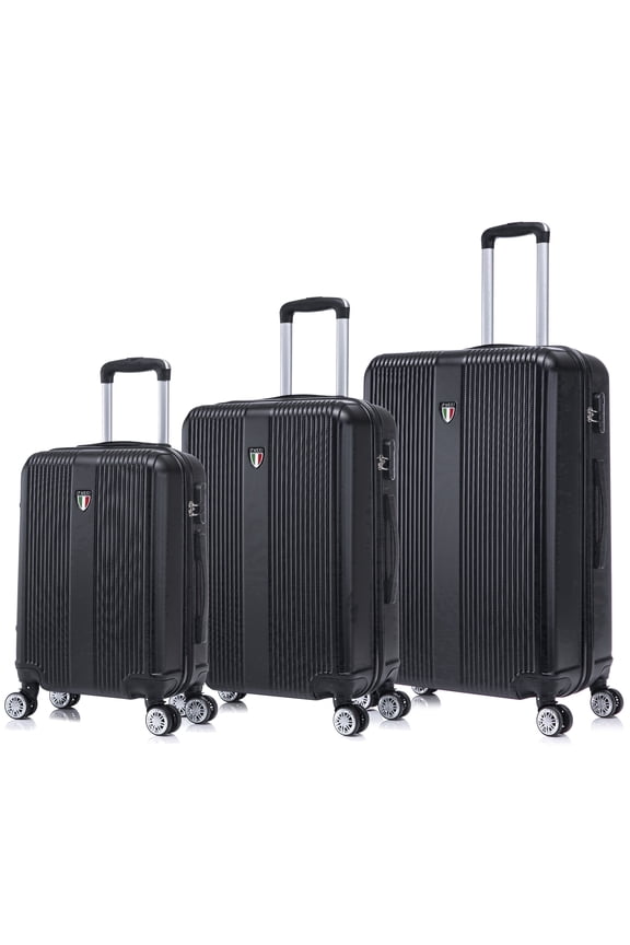 Italy Lustria 3-Piece ABS Hardside Spinner Luggage Set, 20" Carry-On + 24"/28" Checked, Black