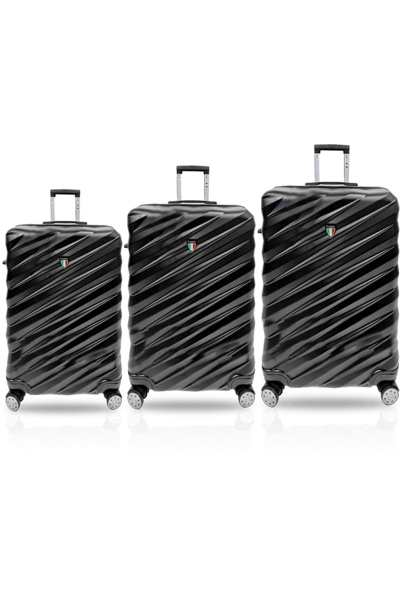 Italy Storto 3-Piece Unisex Adult Hardside Spinner Luggage Set 20/24/28" - Black