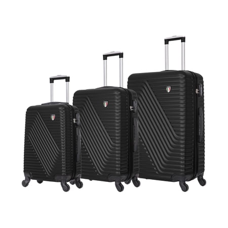TUCCI Italy Travola 3-Piece Hardside Spinner Luggage Set, Lightweight 20" 24" 28" Suitcases with Combination Lock - Black