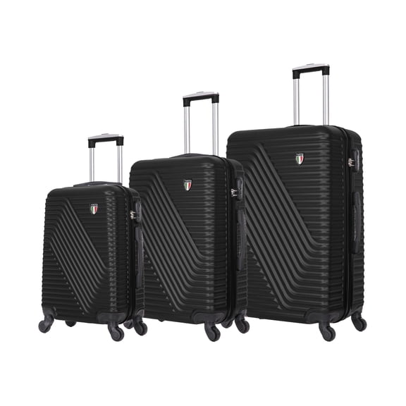 TUCCI Italy Travola 3-Piece Hardside Spinner Luggage Set, Lightweight 20" 24" 28" Suitcases with Combination Lock - Black