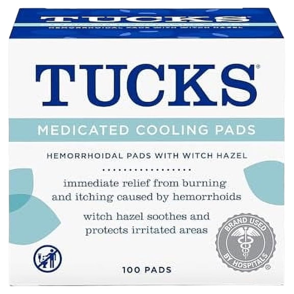 TUCKS Medicated Cooling Pads, 100 Count Pads with Witch Hazel, Cleanses Sensitive Areas, Protects from Irritation, Hemorrhoid Treatment, Medicated Pads Used By Hospitals