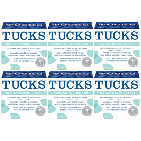 TUCKS Medicated Cooling Pads 100 Each (Pack of 6)