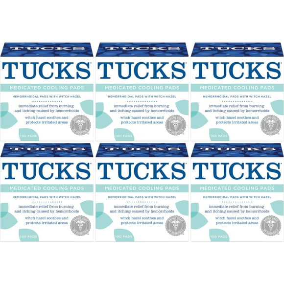 TUCKS Medicated Cooling Pads 100 Each (Pack of 6)