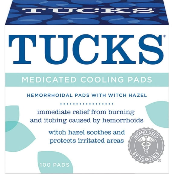 TUCKS Medicated Cooling Pads, 100 Count Pads with Witch Hazel, Cleanses Sensitive Areas, Protects from Irritation, Hemorrhoid Treatment, Medicated Pads Used By Hospitals