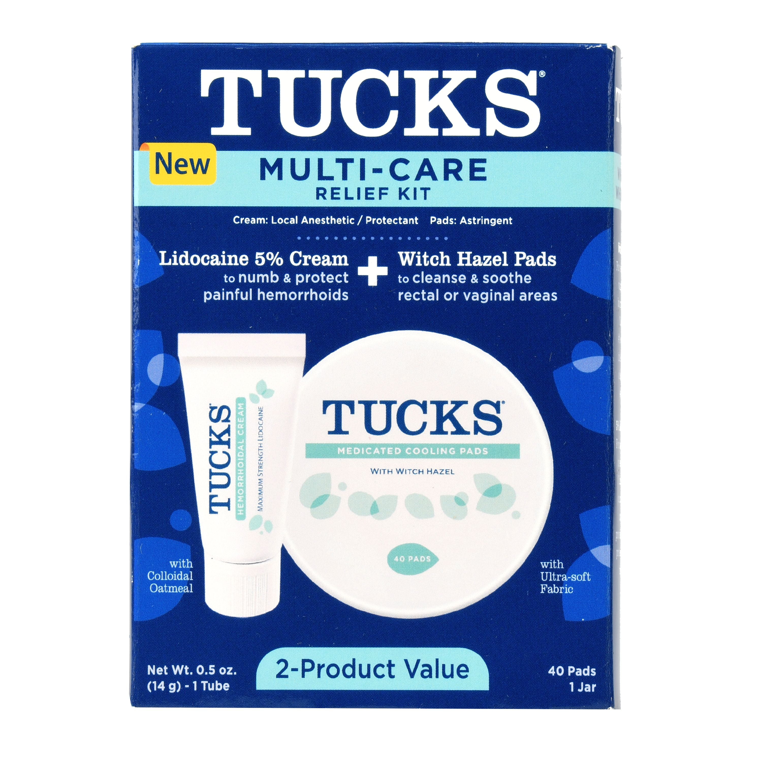 TUCKS Multi-Care Relief Kit for Hemorrhoids with Lidocaine Cream & Witch Hazel Pads