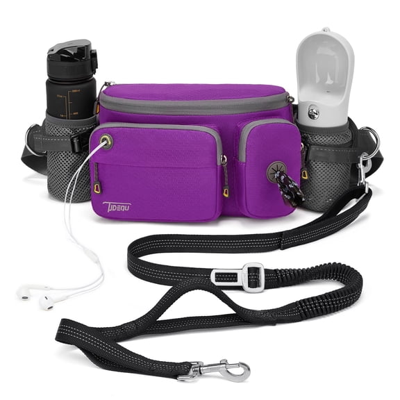 TUDEQU 6.5 in Nylon Adult Adjustable Hands-Free Dog Leash, Purple