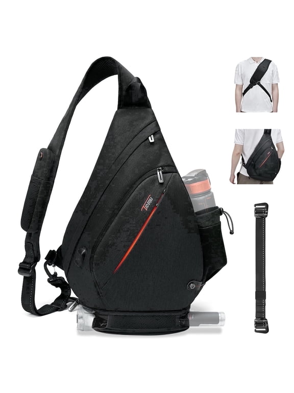 19L Water-Resistant Sling Backpack for Men, Crossbody Travel Bag with 8 Pockets for Hiking, Outdoor & Daily Use, Black