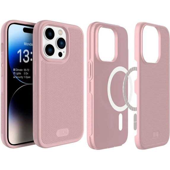 TUDIA MergeGrip iPhone 14 Pro Case Magsafe Compatible Dual layer Raised Edge Non-Slip Phone Case - Pink