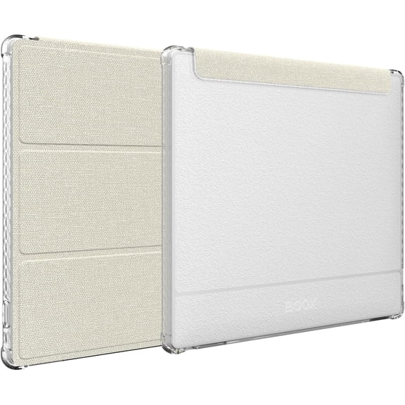 TUDIA SKN FLIP Case Compatible with Onyx Boox Go 7 / Go Color 7 (Gen 1 & 2, 2024–2025) – Slim Shockproof Trifold Cover, Auto Wake/Sleep, Clear TPU Back, Clear Beige