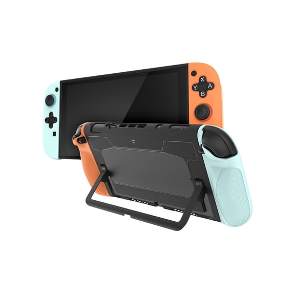 TUDIA Snap-On Case for Nintendo Switch 2 (2025), Dockable Slim Protective Cover with Kickstand Access, Shockproof TPU Grip, Scratch-Resistant Hard Shell, Red/Blue with Black Back