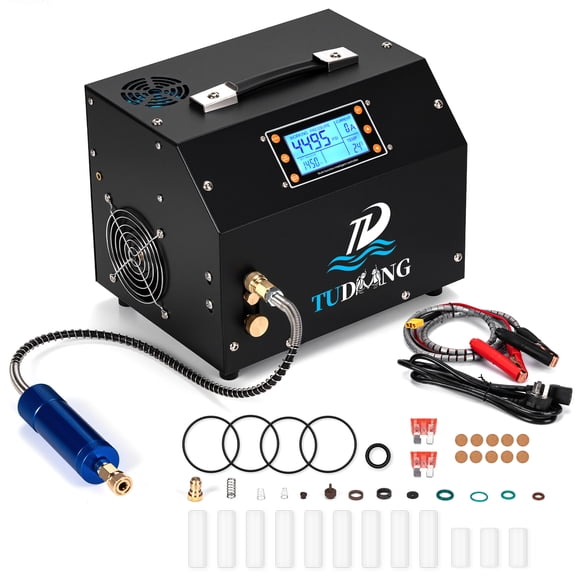 TUDIVING 4500 PSI PCP Air Compressor, 12V DC/110V AC Portable Oil-Free High-Pressure Air Pump with LCD Display and Auto Stop