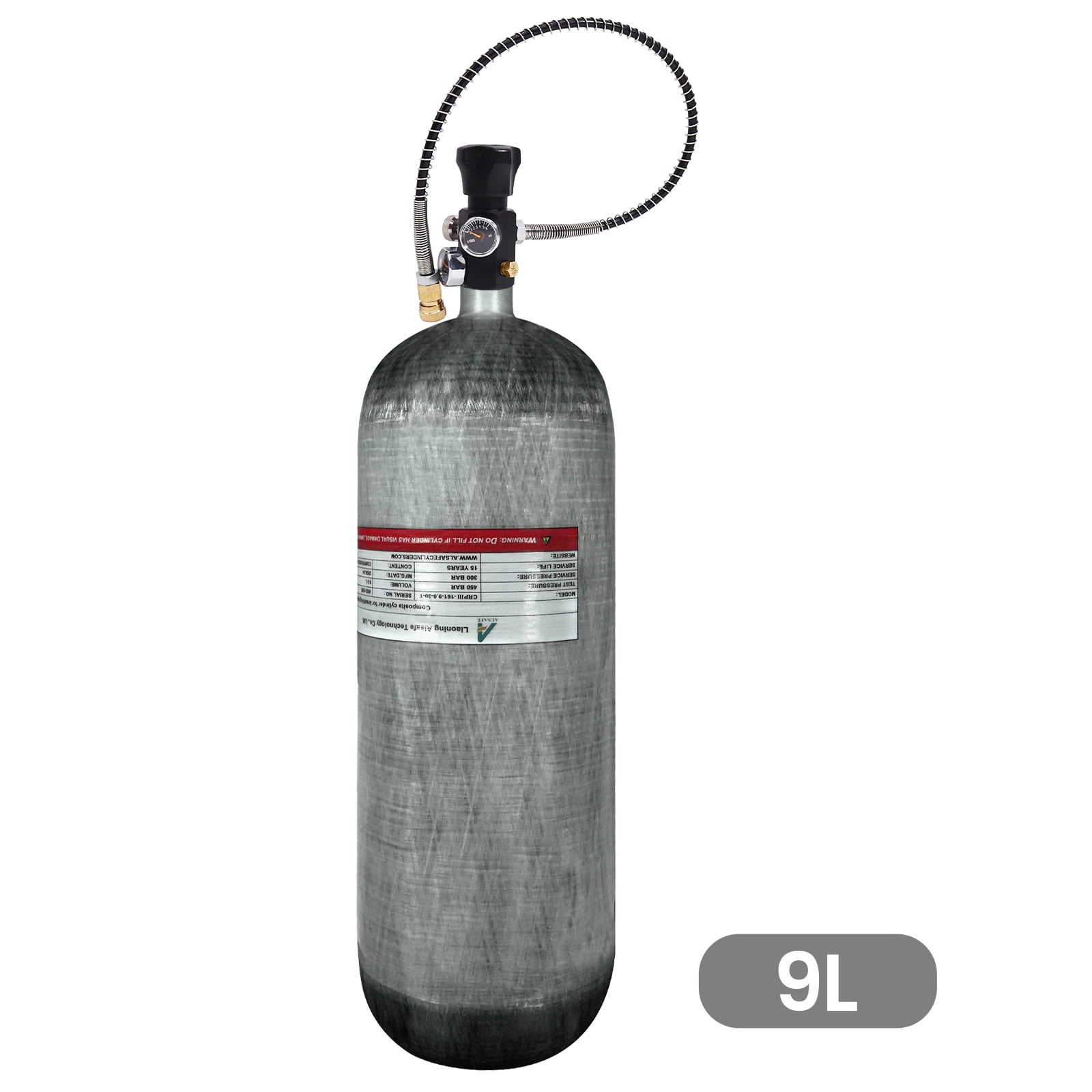 TUDIVING 9L Scuba Tank, 4500Psi/300Bar Carbon Fiber Diving Tank, Air Tank for Pcp Air Rifle Scuba Tank M18*1.5