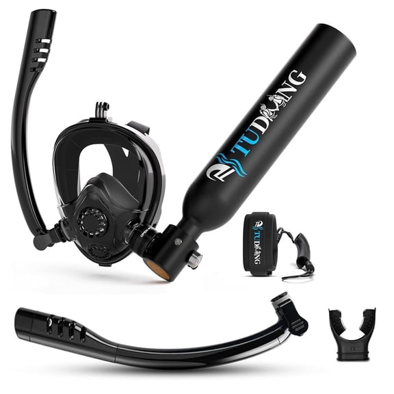 TUDIVING 0.5L Mini Scuba Tank with Snorkel Mask, Portable Diving Air Tank Kit for Recreational Snorkeling and Shallow Diving