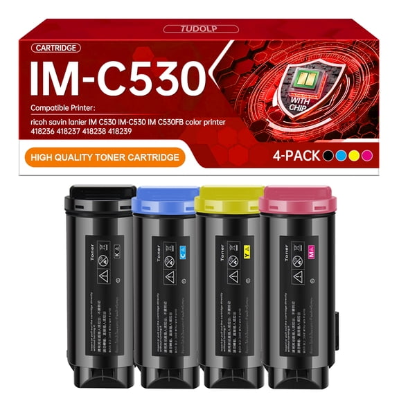 TUDOLP IM C530 Toner IMC530FB IM C530FB Toner Cartridge Compatible with Savin Lanier IM-C530 IM-C530FB Printer Toner Replacement for 418236 418237 418238 418239 Toner(Black Cyan Magent Yellow,4-Pack)