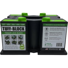TUFF-BLOCK Trailer Jack Blocks for RV Camper, 5th Wheel, Boat | Works w/Any Tongue Jack, Post, Scissor Stabilizer or Foot (Round or Square) | Stand Supports 10,000 lbs | Green Stops