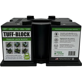 TUFF-Block Trailer Jack Blocks for RV Camper, 5th Wheel, Boat | Works w/Any Tongue Jack, Post, Scissor Stabilizer or Foot (Round or Square) | Stand Supports 10,000 lbs | Black Stops