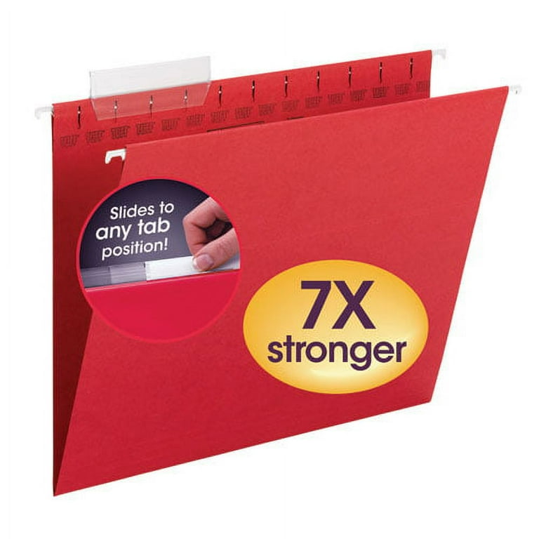 TUFF Hanging Folders with Easy Slide Tab, Letter Size, 1/3-Cut Tabs, Red, 18/Box TUFF Hanging Folders with Easy Slide Tab, Letter Size, 1/3-Cut Tabs, Red, 18/Box