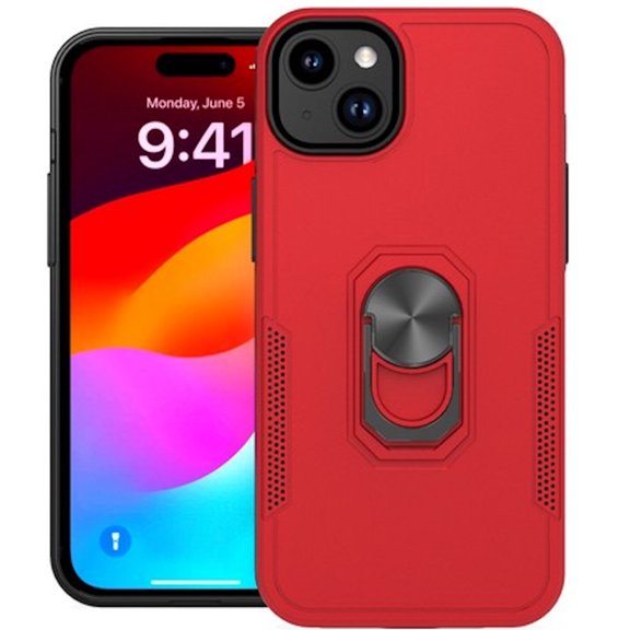 TUFF Hybrid Case with Ring Grip for iPhone 15 - Red