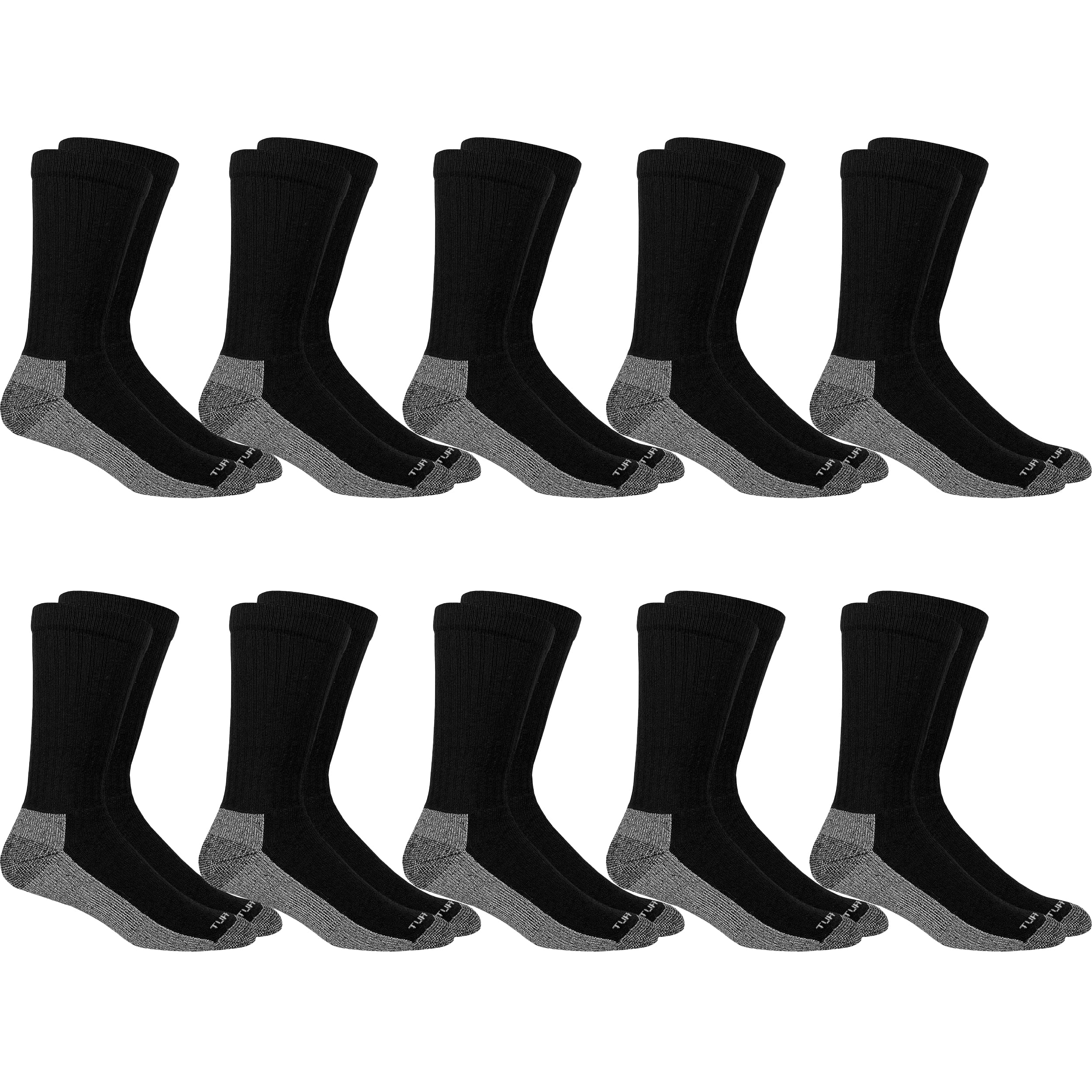 Men’s Heavy Duty Work Socks, Cushioned Crew Socks with Reinforced Heel & Toe, 10 Pair
