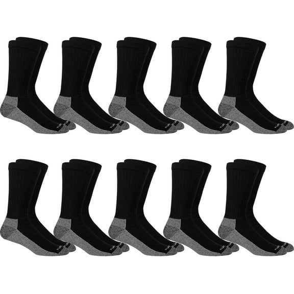 Men’s Heavy Duty Work Socks, Cushioned Crew Socks with Reinforced Heel & Toe, 10 Pair