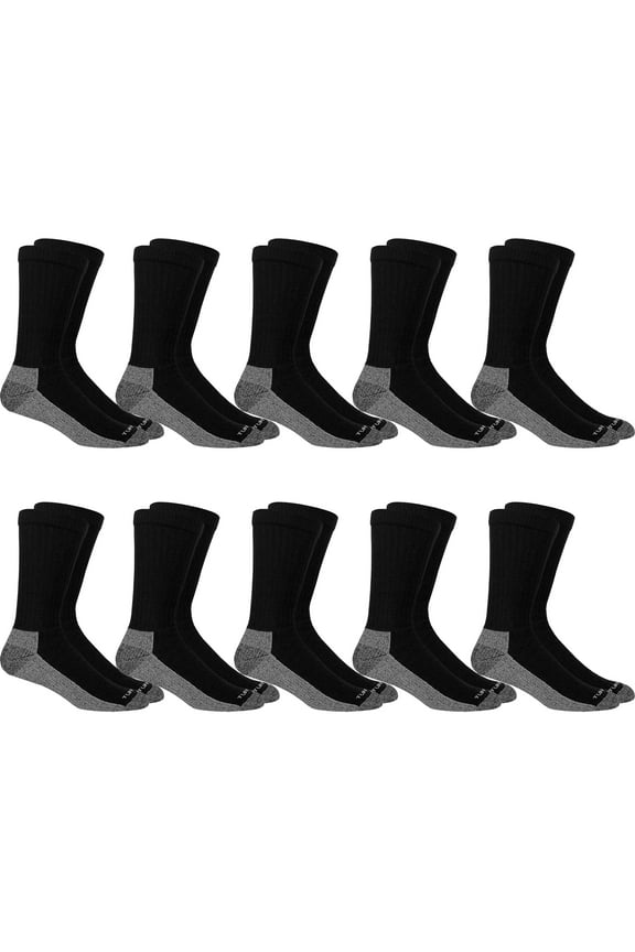 Men’s Heavy Duty Work Socks, Cushioned Crew Socks with Reinforced Heel & Toe, 10 Pair