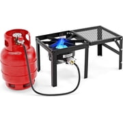 TUFFIOM 100,000 BTU Propane Stove with Foldable Side Shelf, Single Burner Gas Stove for Outdoor Cooking with Regulator, Perfect for Camping, Tailgating, Turkey Frying, Seafood Boiling & Home Brewing