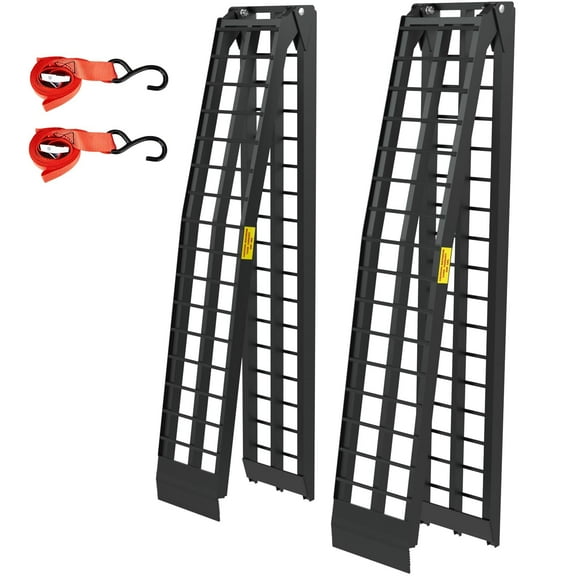 TUFFIOM 10ft Aluminum Truck Ramps 1200lbs Capacity,2pcs Folding Loading ATV Ramps for Pickup Trucks Bed, Trailer Ramp with Load Straps for UTV/Motorcycle/Lawn Mower/Dirt BikeLightweight & Portable
