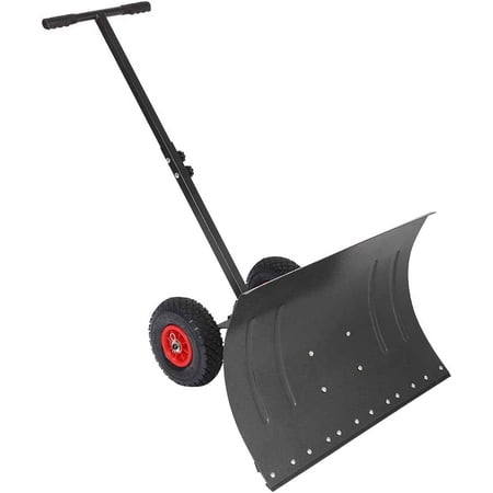 TUFFIOM 29" Iron Snow Pusher Shovel with Wheels, Iron Handle