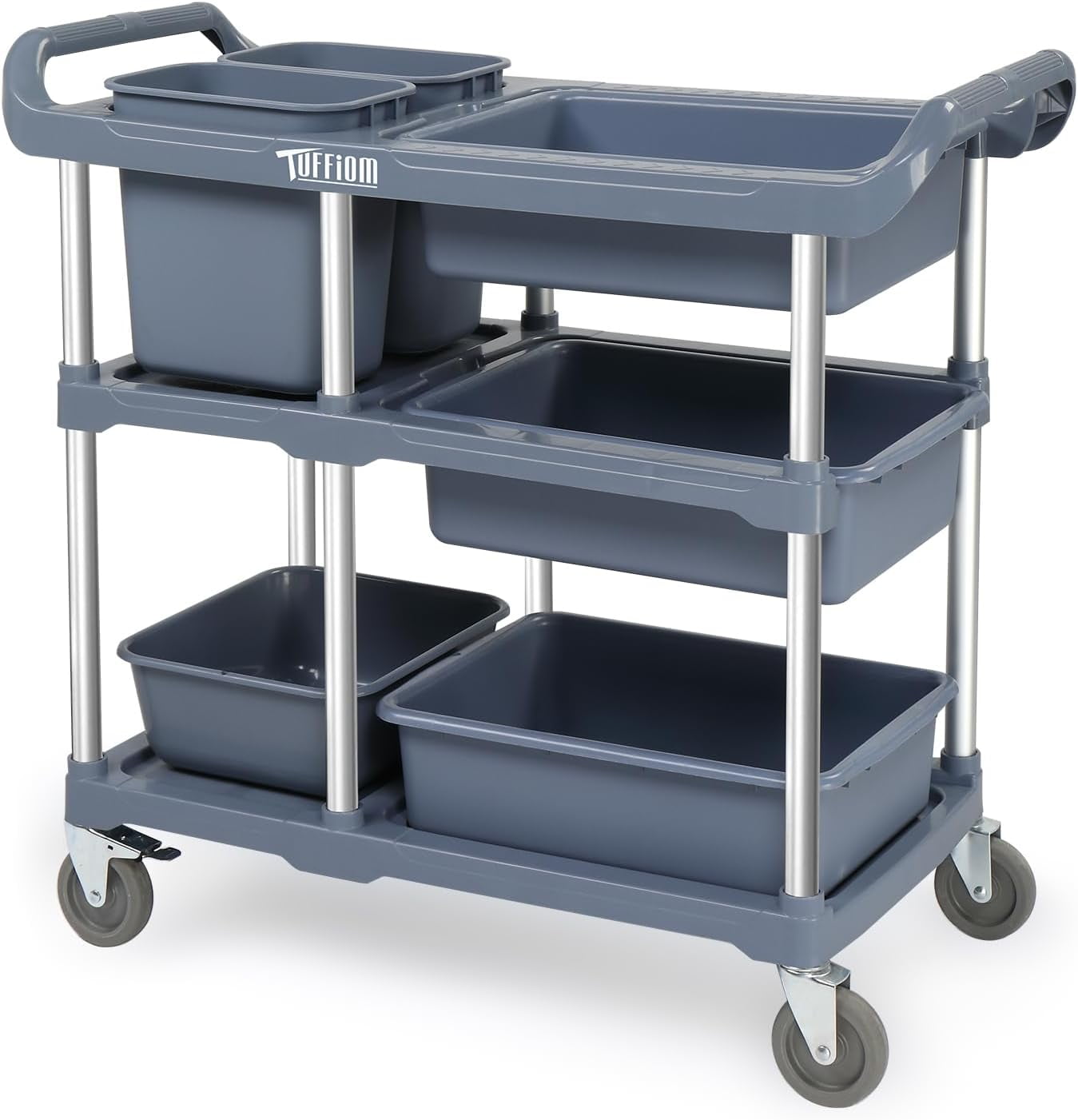 TUFFIOM 3-Tier Plastic Service Storage Utility Cart with Wheels, Heavy ...
