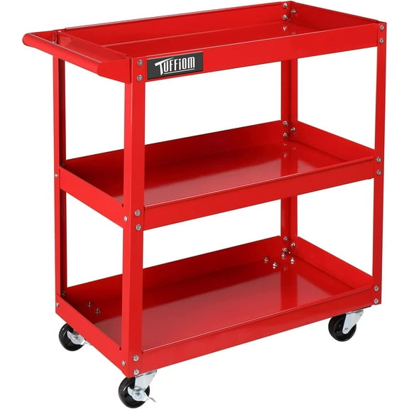 TUFFIOM 3 Tier Rolling Tool Cart, 330lbs Capacity Steel Service Utility Cart Storage Organizer