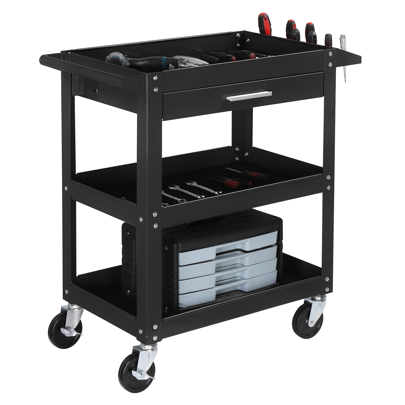 FITHOIST 3-Tier Rolling Tool Cart, 330lbs Metal Mechanic Tool Cart on Wheels, Heavy Duty Rolling Carts with Wheels, Utility Service Carts for