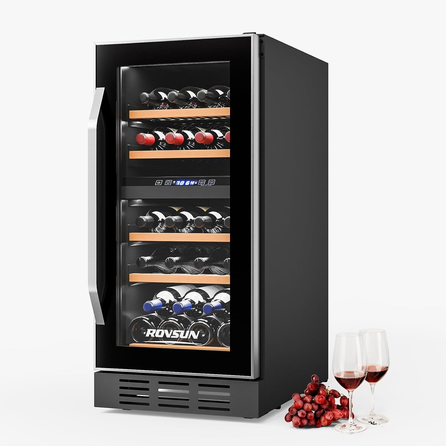 TUFFIOM 33 Bottles Dual Zone Wine Cooler, Beverage Cooler Refrigerator, Chiller with Glass Door & Digital Temperature Control, Freestanding or Built-in Wine Fridge for Wine, Champagne, Beer