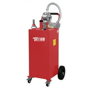 TUFFIOM 35 Gallon Gas Caddy With Wheels, Fuel Transfer Tank Gasoline Diesel Can Reversible Rotary Hand Siphon Pump, Fuel Storage Tank for Automobiles ATV Car Mowers Tractors, Red