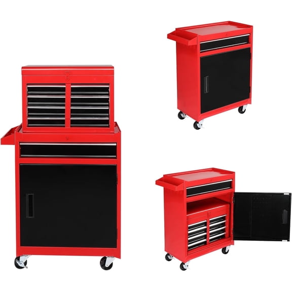 TUFFIOM 5-Drawer Rolling Tool Chest, Tool Storage Cabinet w/Drawers, Lockable Wheels, Detachable Top & Adjustable Shelf, Mechanic Tool Organizer Box for Garage, Workshop, Warehouse & Repair Shop