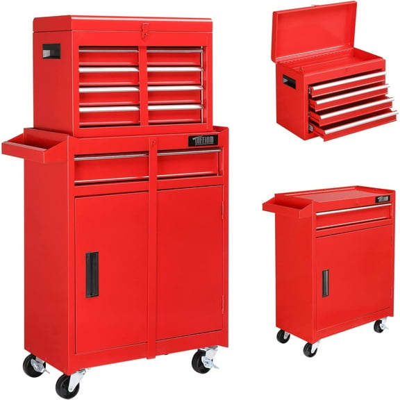 TUFFIOM 5-Drawer Rolling Tool Chest, Tool Storage Cabinet with Adjustable Shelf, Tool Organizer Box