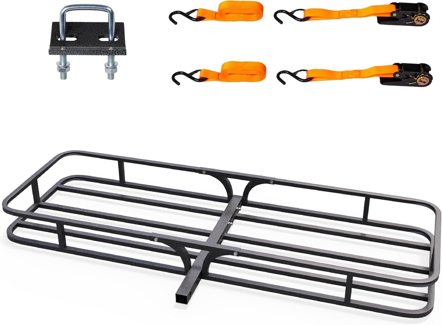 TUFFIOM 59"x19"x6" Hitch Mount Cargo Carrier Basket, 500lbs Steel Car Cargo Trailer Hitch Luggage Rack with Straps & Stabilizer for SUV Car Truck Van with 2" Hitch Receiver