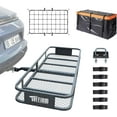 thumbnail image 1 of TUFFIOM 60"x20"x6" Folding Hitch Mount Cargo Carrier Basket, 500lbs Steel Car Cargo Trailer Hitch Luggage Rack with Net, Waterproof Cargo Bag, Straps & Stabilizer for SUV Car Truck Van, 1 of 8